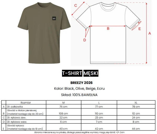 T-shirt męski OLAVOGA BREEZY 2026 oliwkowy - mawershop