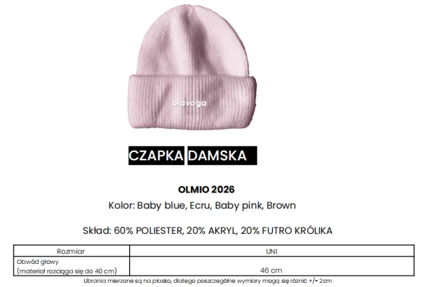 Czapka damska OLAVOGA OLMIO 2026 jasny róż - mawershop